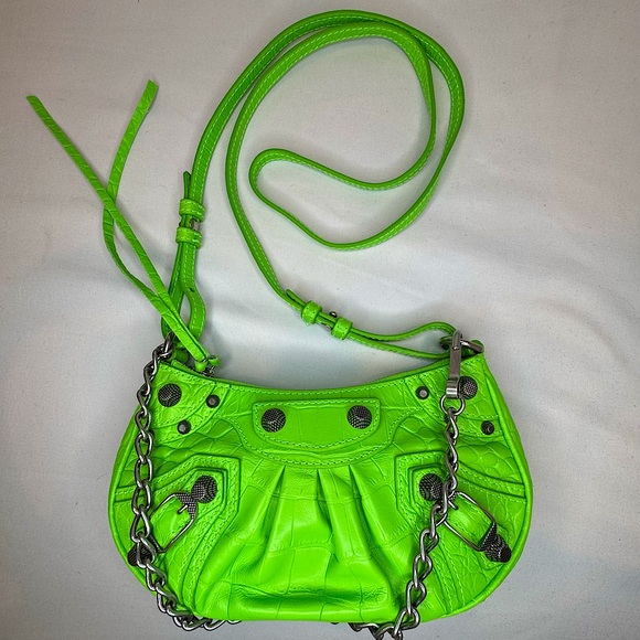 Rare! Balenciaga Le Cagole Giant Studs Shoulder Bag Croc Embossed Leather Mini - Picture 1 of 8
